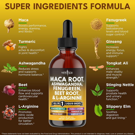 Suplemento líquido de maca, ashwagandha, ortiga y más, 2oz