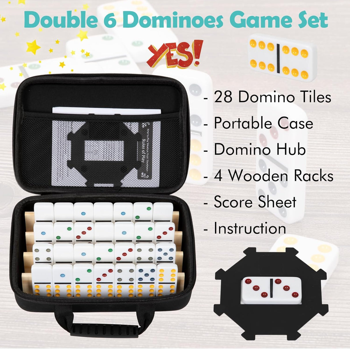 Dominó DAILYLIFE para Niños, Doble 6, 28 Fichas, 4 Trays