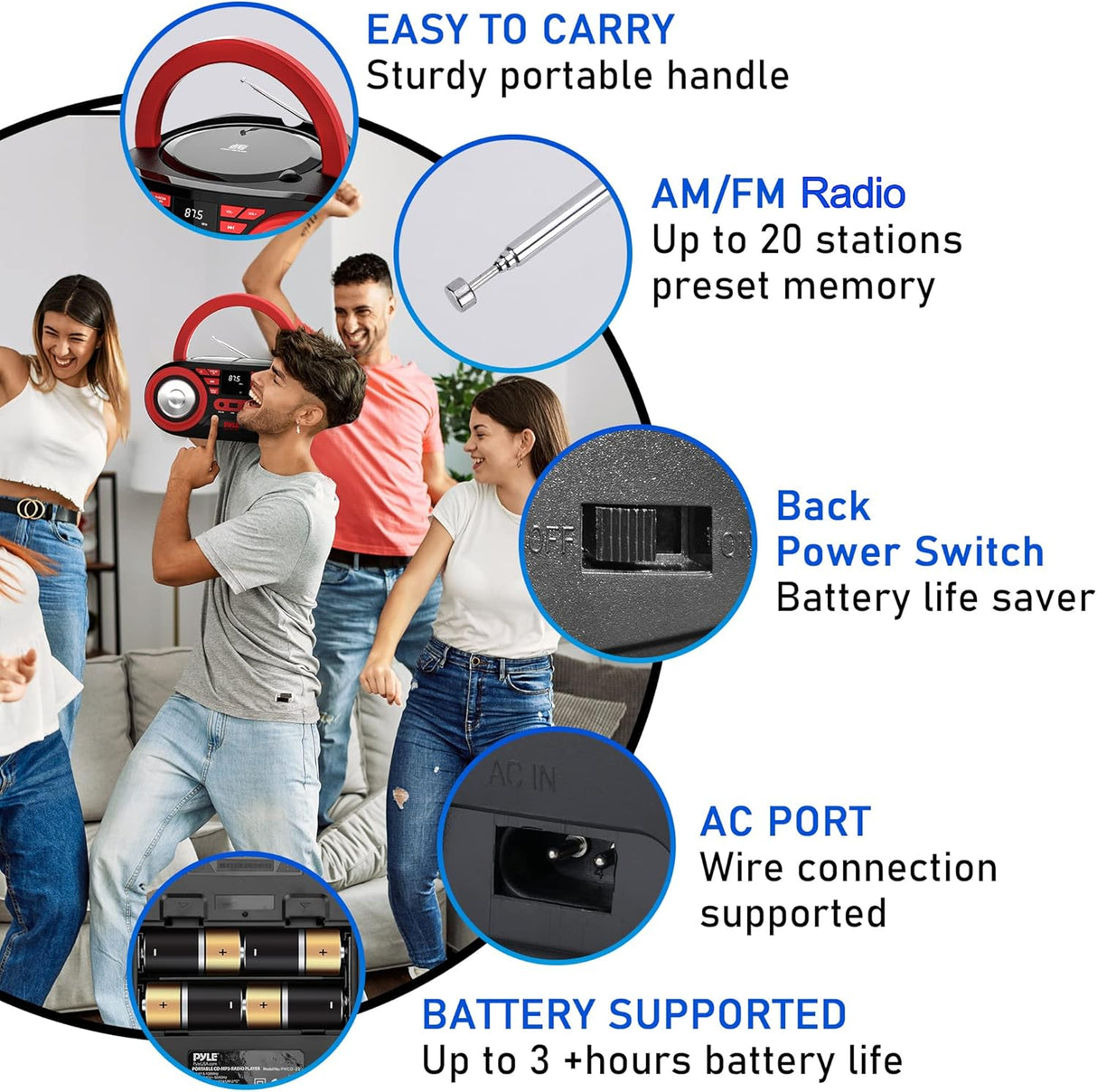 Reproductor de CD portátil Bluetooth PYLE-HOME PHCD22
