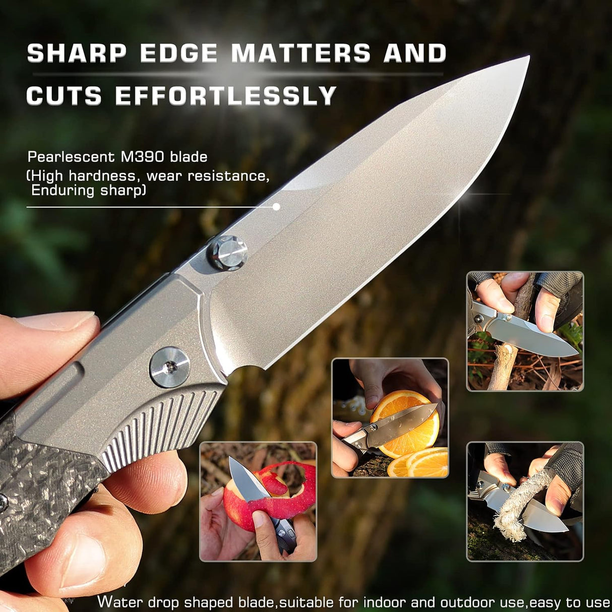 Cuchillo de bolsillo EDC con mango de titanio para hombres