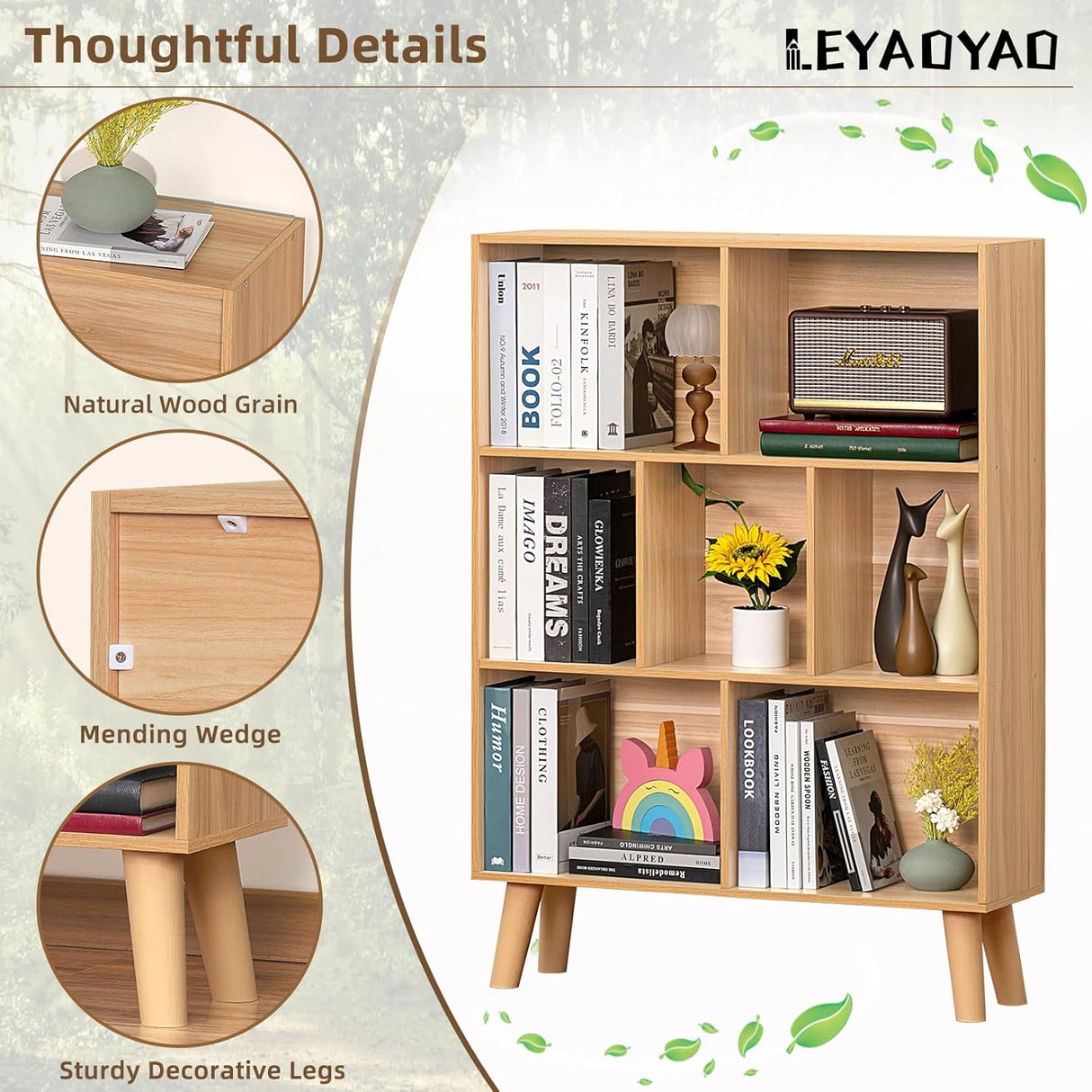 Estantería de madera LEYAOYAO, 3 niveles, moderna y abierta