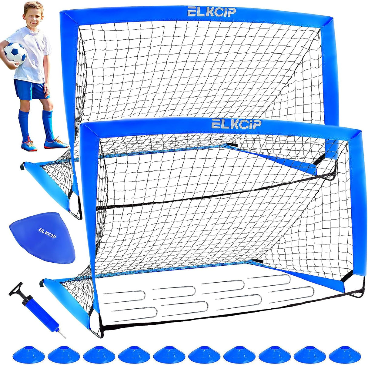 2 porterias de futbol portatiles con redes y bolso
