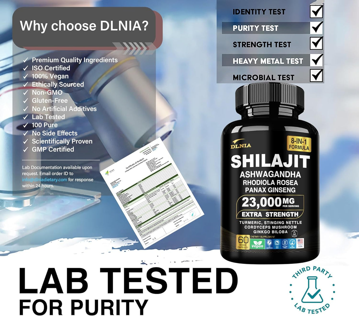 Suplemento Orgánico Shilajit 9000MG con Adaptógenos 8 en 1