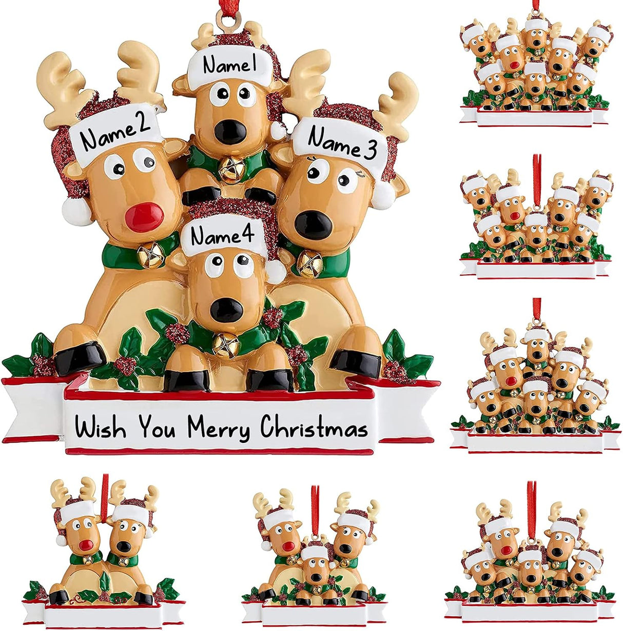 Adornos Navideños Personalizados Renos - Familiar de 4 Personas