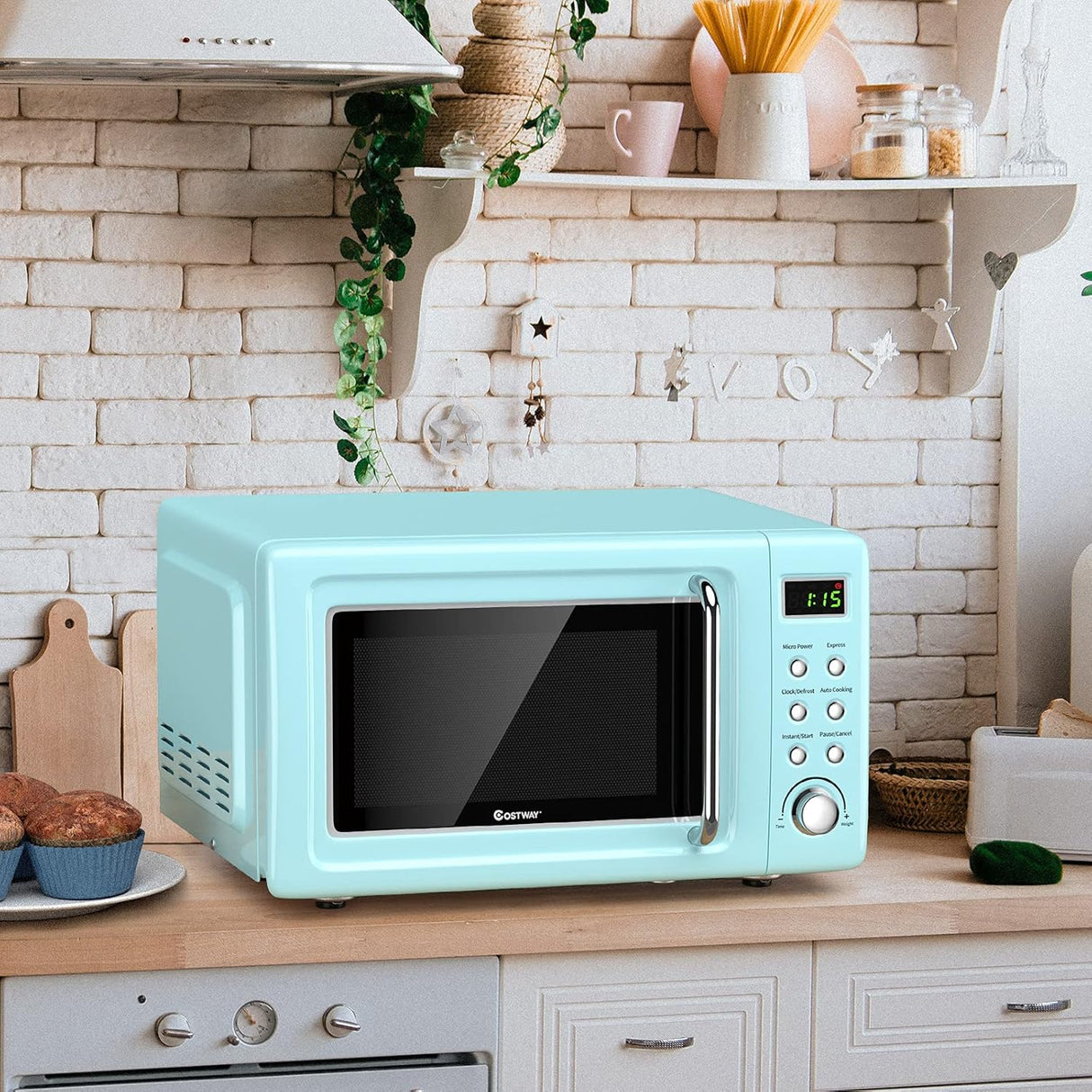 Horno de microondas COSTWAY 0.7Cu.ft, 700W, 5 potencias