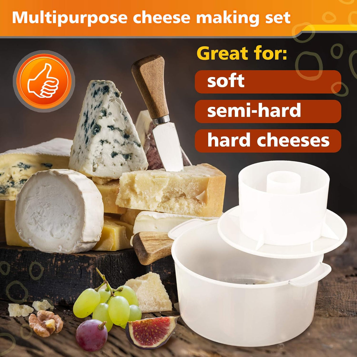 Moldes de queso con seguidor y estopilla con prensa