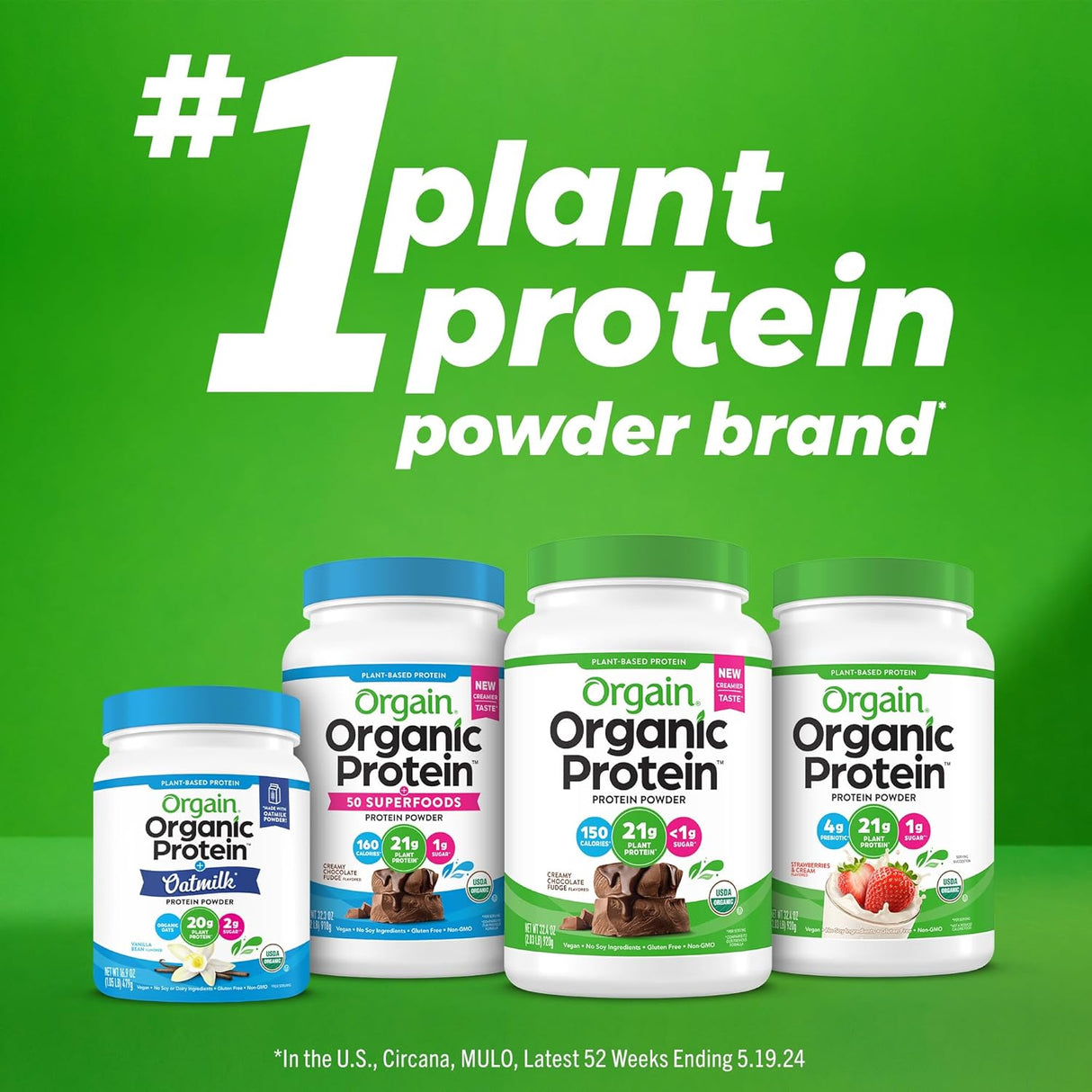 Proteína Vegana Orgain 21g, 10g Fibra, 2.02 lb, Sin Gluten