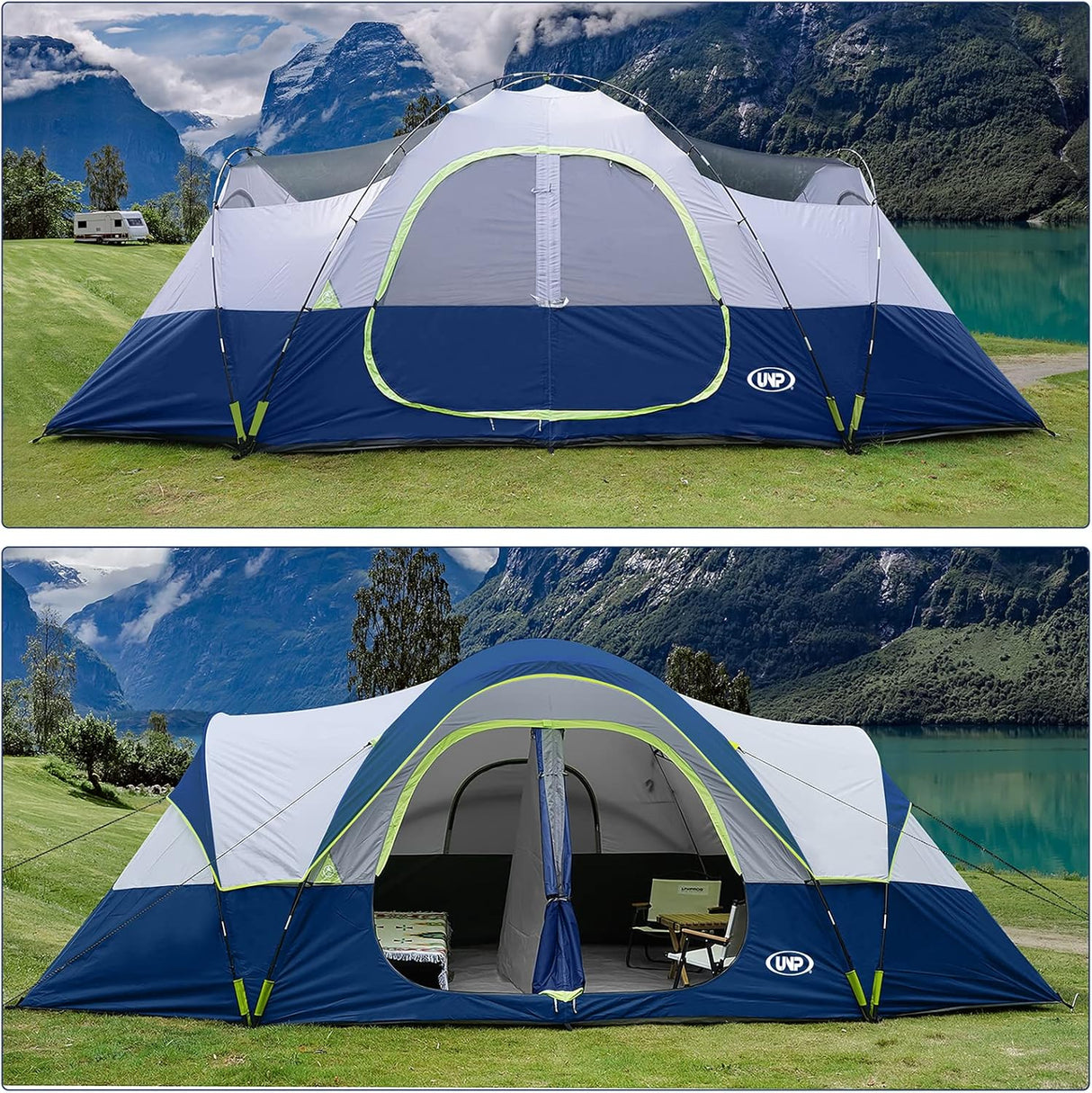 Tienda de Campaña UNP para 10 Personas, 2 Habitaciones, Impermeable