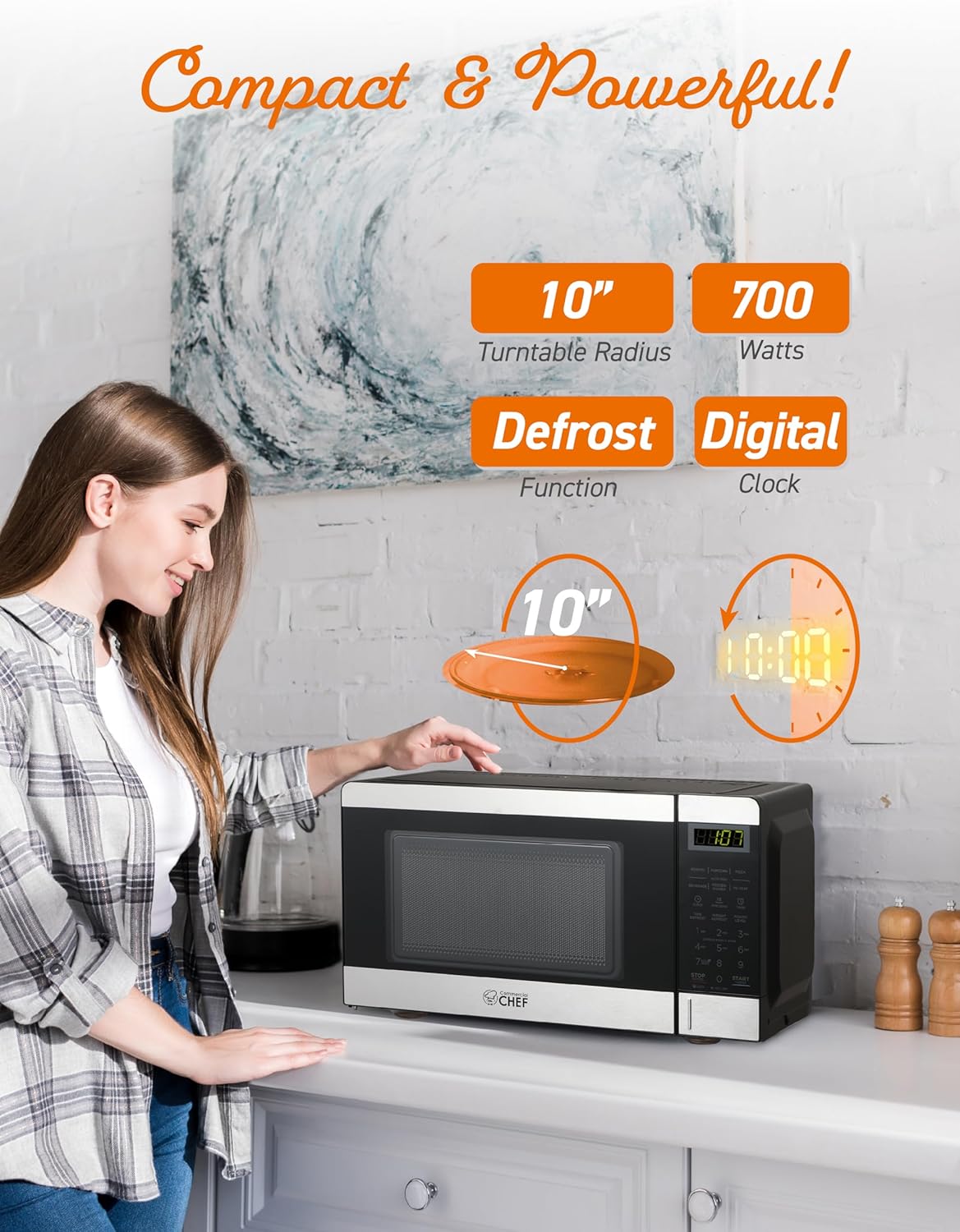 Microondas Comercial Chef 0.7 pies cúbicos, 700W, 10 niveles