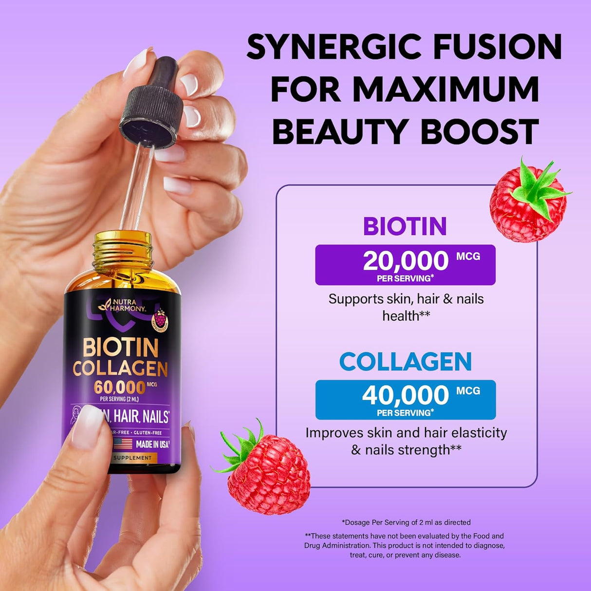 Biotina y colágeno líquidos, crecimiento capilar, uñas y piel