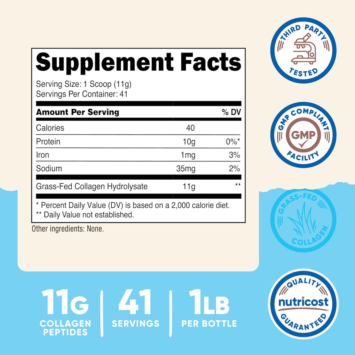 Nutricost Colágeno Hidrolizado Bovina 454g - Sin sabor