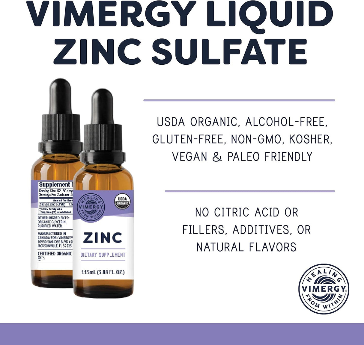 Suplementos Alimenticio Sulfato de zinc orgánico USDA 3.9 oz