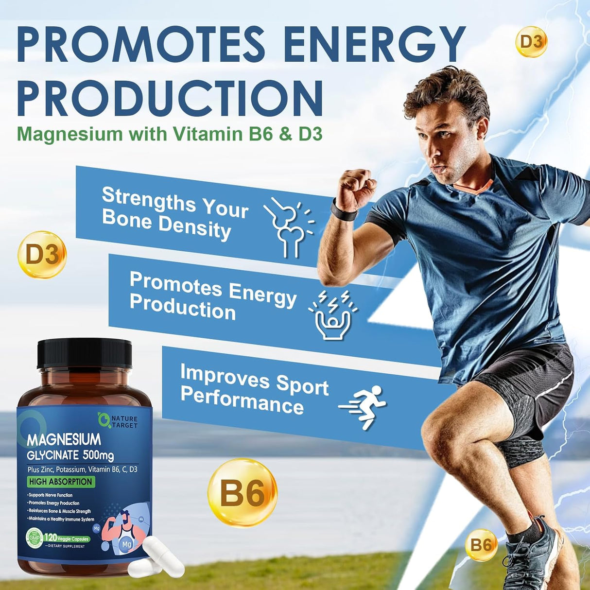 NATURE TARGET Magnesio Glicinato 500mg con Zinc y D3