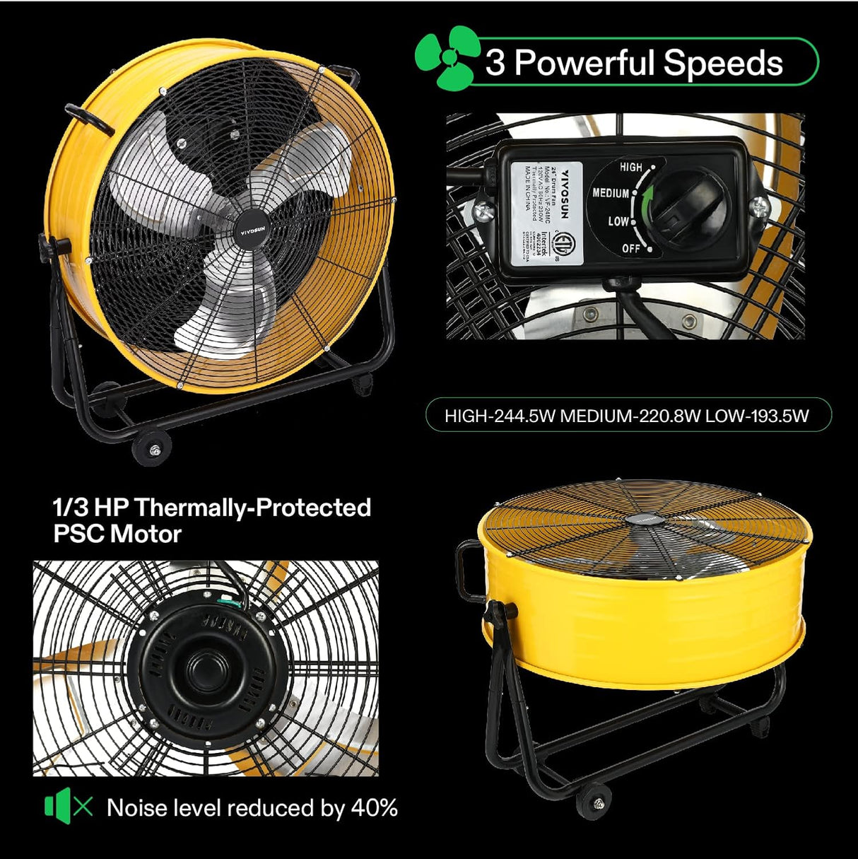 Ventilador Industrial VIVOSUN 24” Alta Velocidad 3 Velocidades