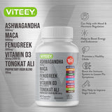Viteey Ashwagandha 5000mg, Maca, Fenugreek, D3, Tongkat 60 cápsulas