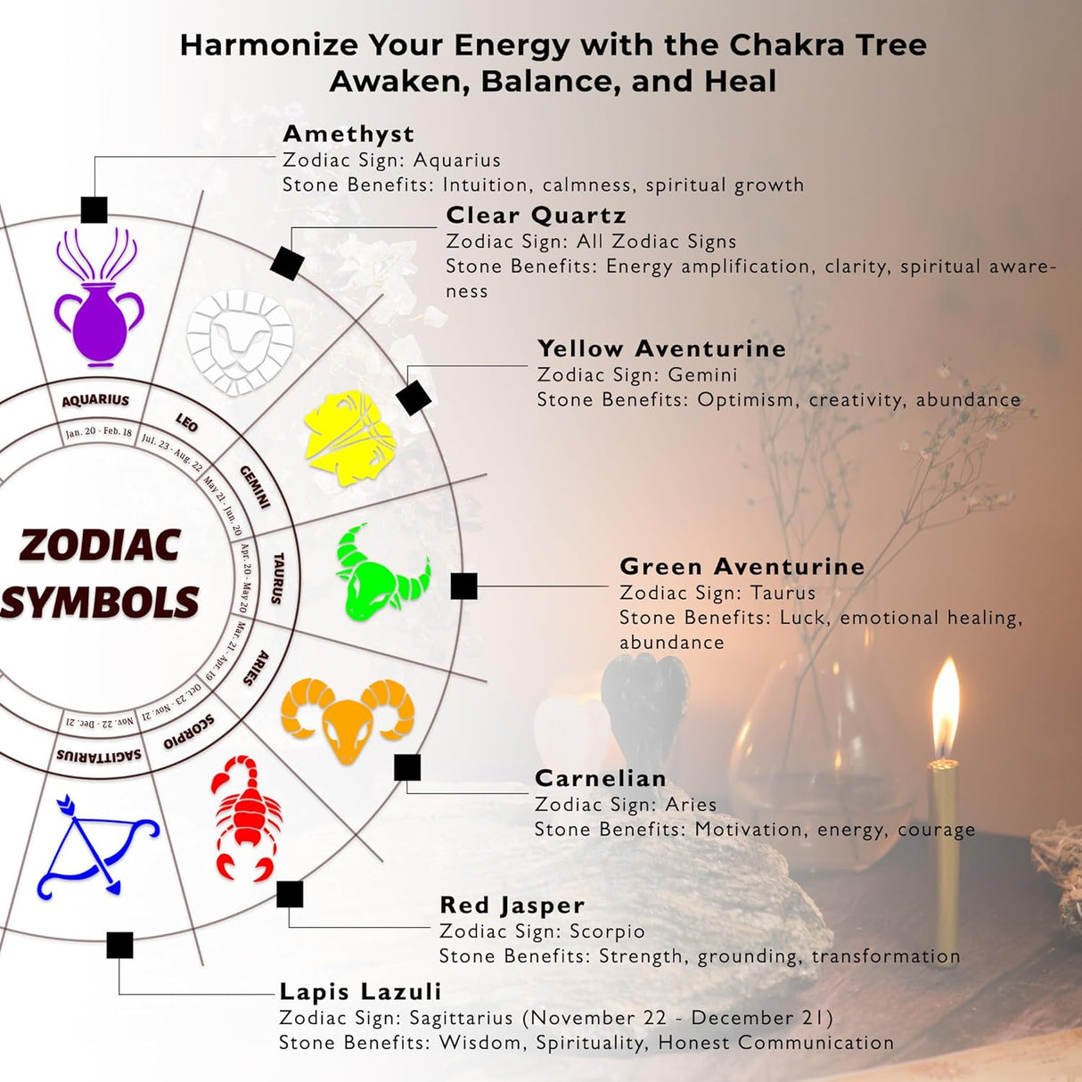 Árbol de cristales de amatista, árbol de los chakras