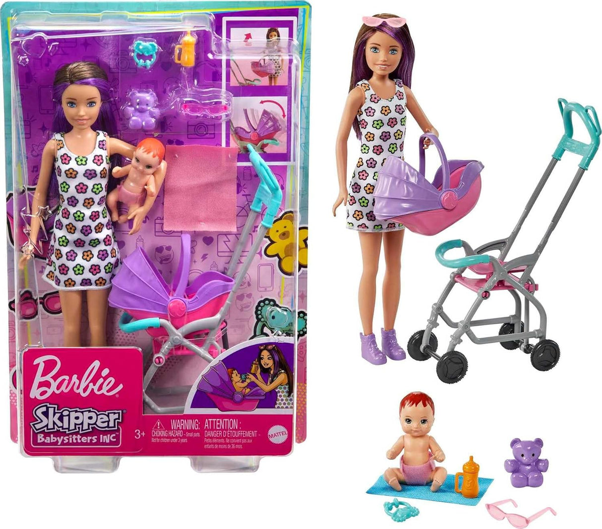 Conjunto de Juego Barbie Skipper Babysitters Inc. con Muñeca, Carro, Bebé y Accesorios