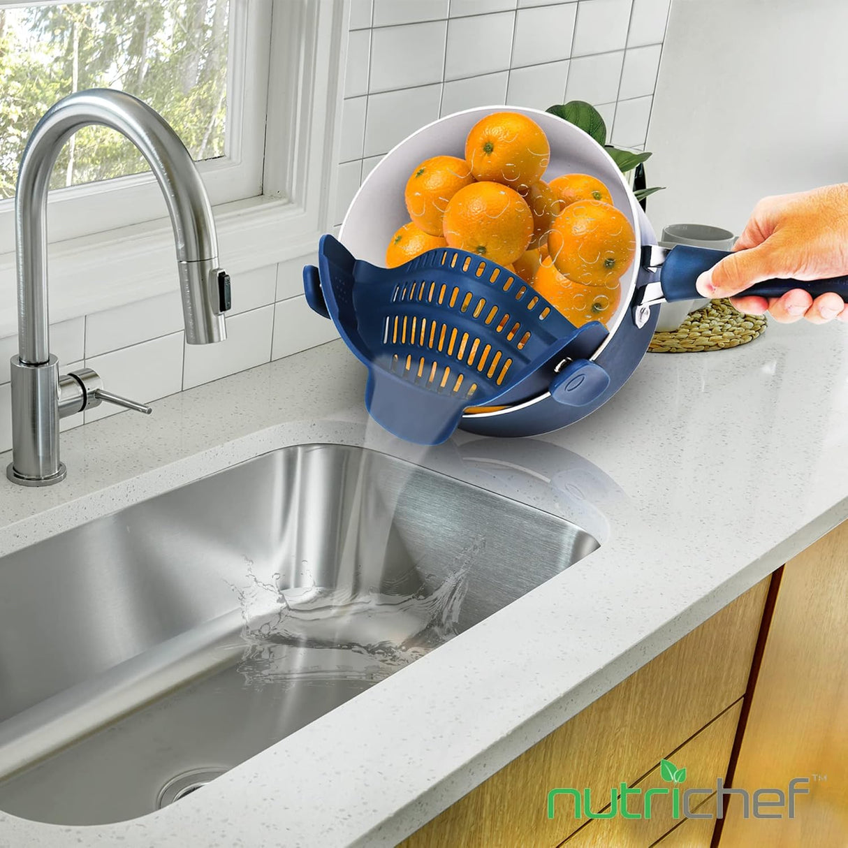 Colador de silicona con clip azul NutriChef NCCW14SBLUSDRA