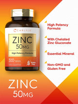 Suplementos Zinc 50mg   300 comprimidos  vegetariano