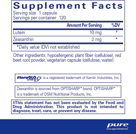 Suplementos Pure Encapsulations Luteína/Zeaxantina 120 und