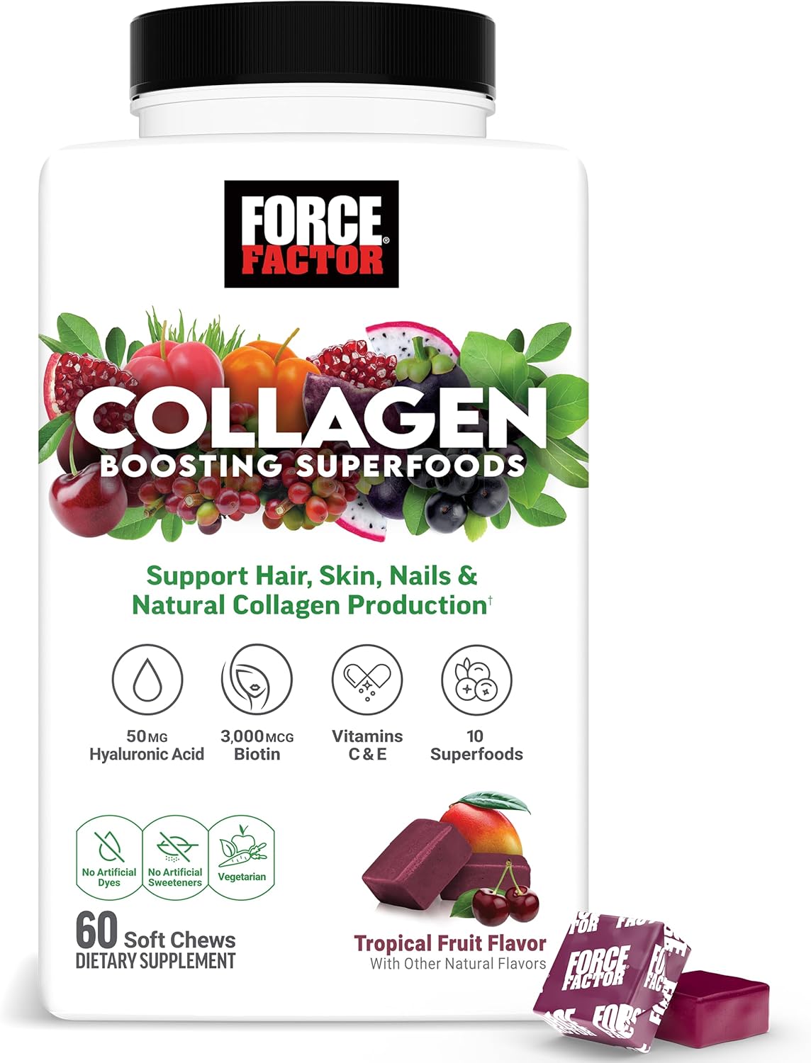 Force Factor Collagen Boosting Superfoods, Vegan, 60 Soft Chews