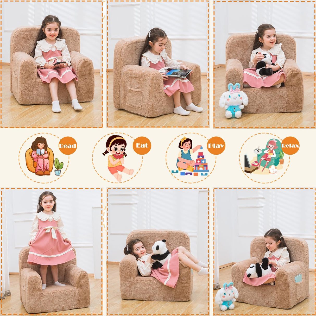 Sofá de lectura con asa apta para niños color camello SUFUS