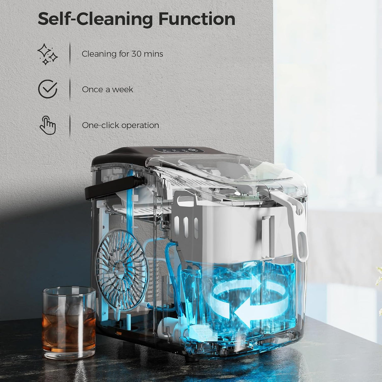 Máquina de Hielo Crzoe, 26Lbs/24H, 9 Cubos en 6 Min, Auto-Limpieza