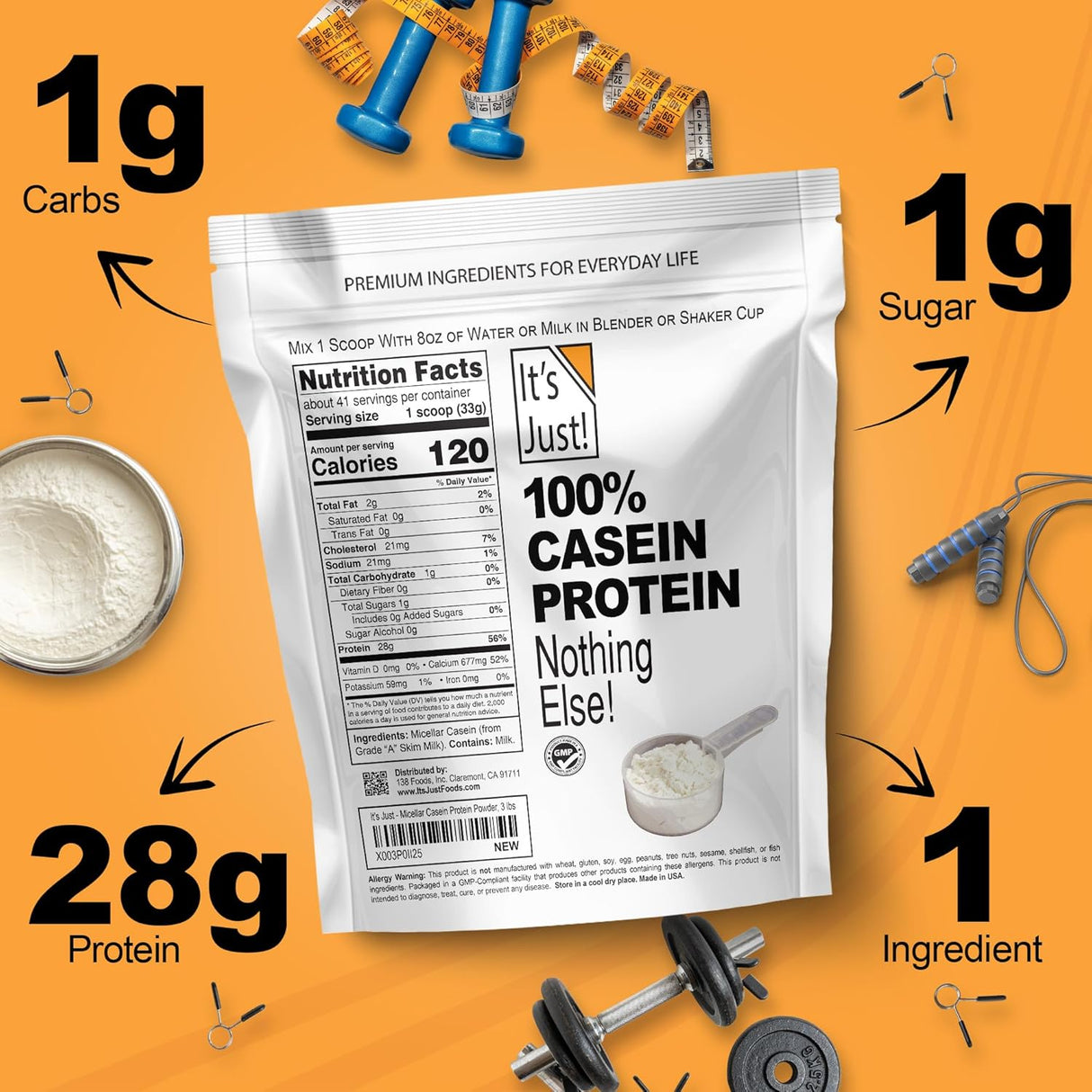 Proteína de Caseína 100% Sin Sabor Made en EE.UU. 3lb