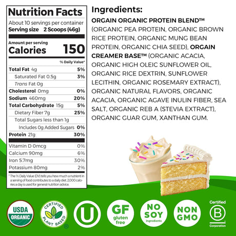 Proteína Vegana Orgánica Orgain - 21g, 7g Fibra, 1.02 lb