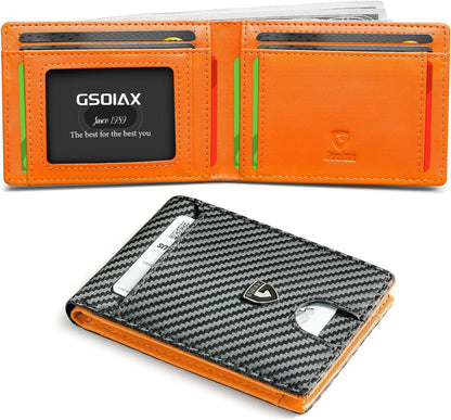 Billetera Slim GSOIAX Hombre, Cuero, RFID, Bifold, Carbon Fiber