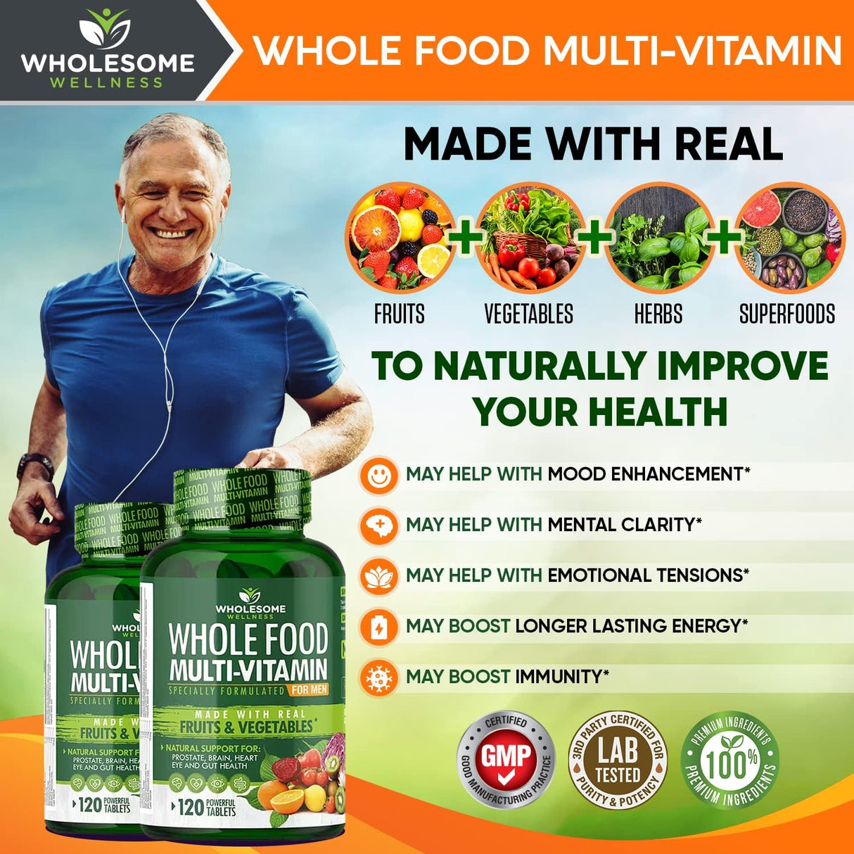 Multivitamínico de Alimentos Enteros para Hombres 120 Tab