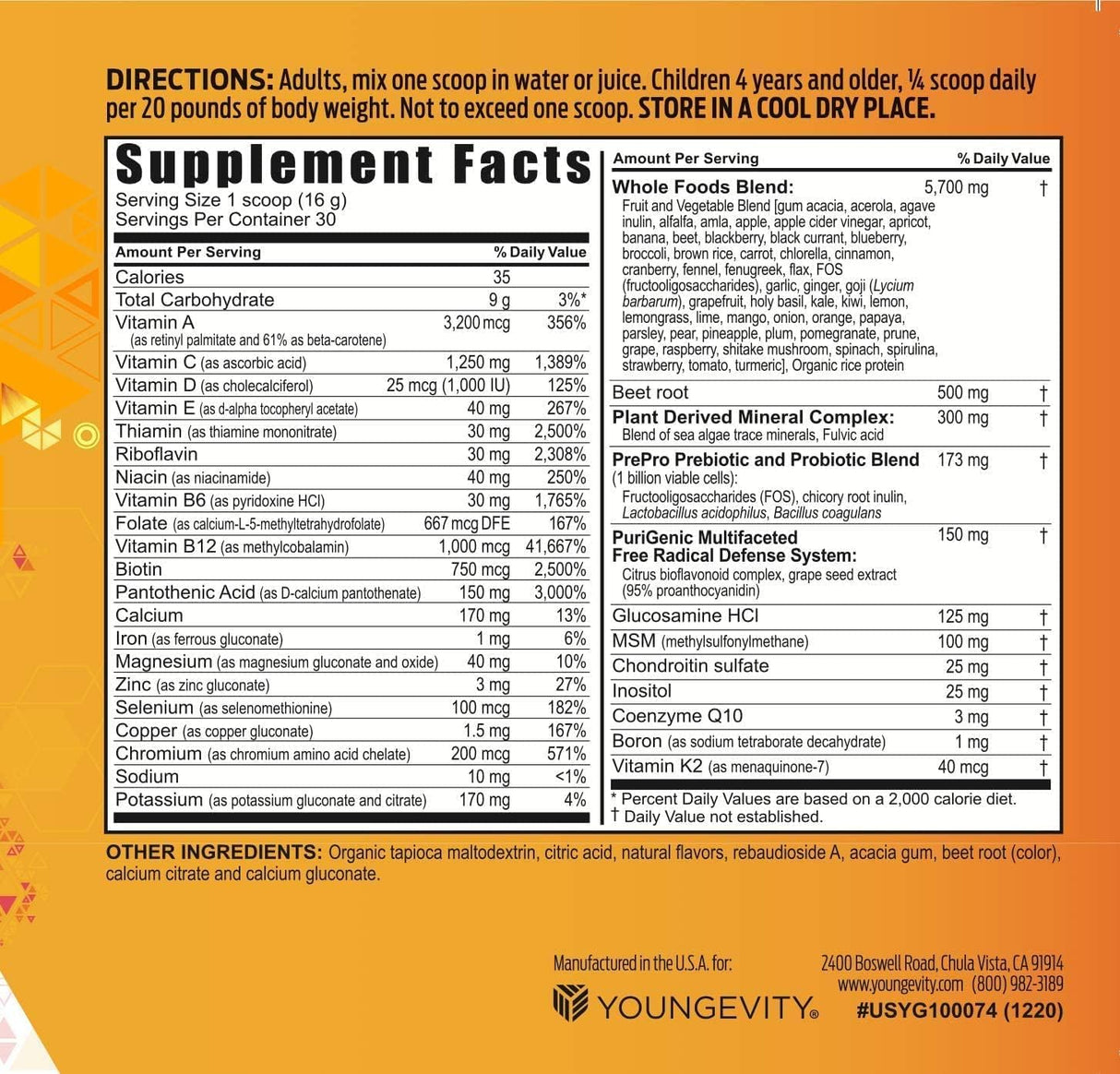 Complejo Multivitamínico Youngevity 2.5 Tropical Tangerine