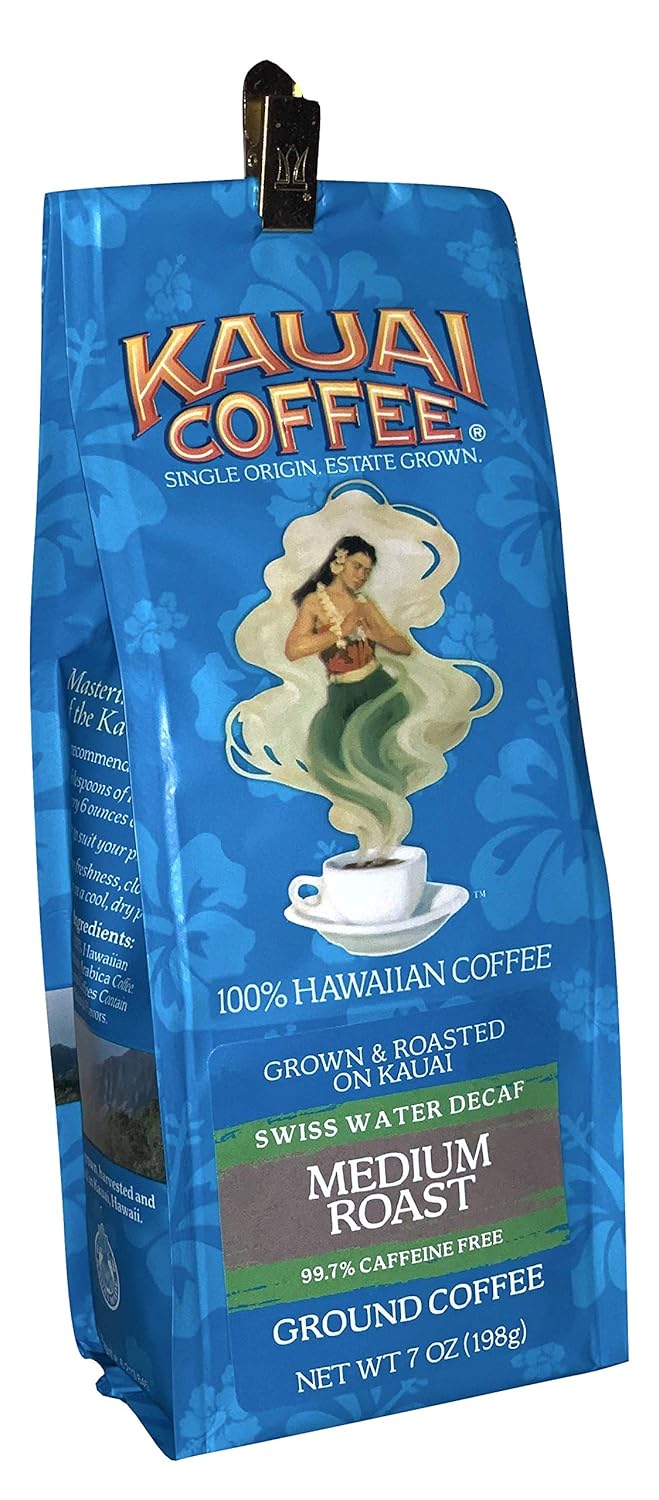 Café Molido Decaf Kauai Coffee Co. Origen Único Tostado Medio 7 oz.