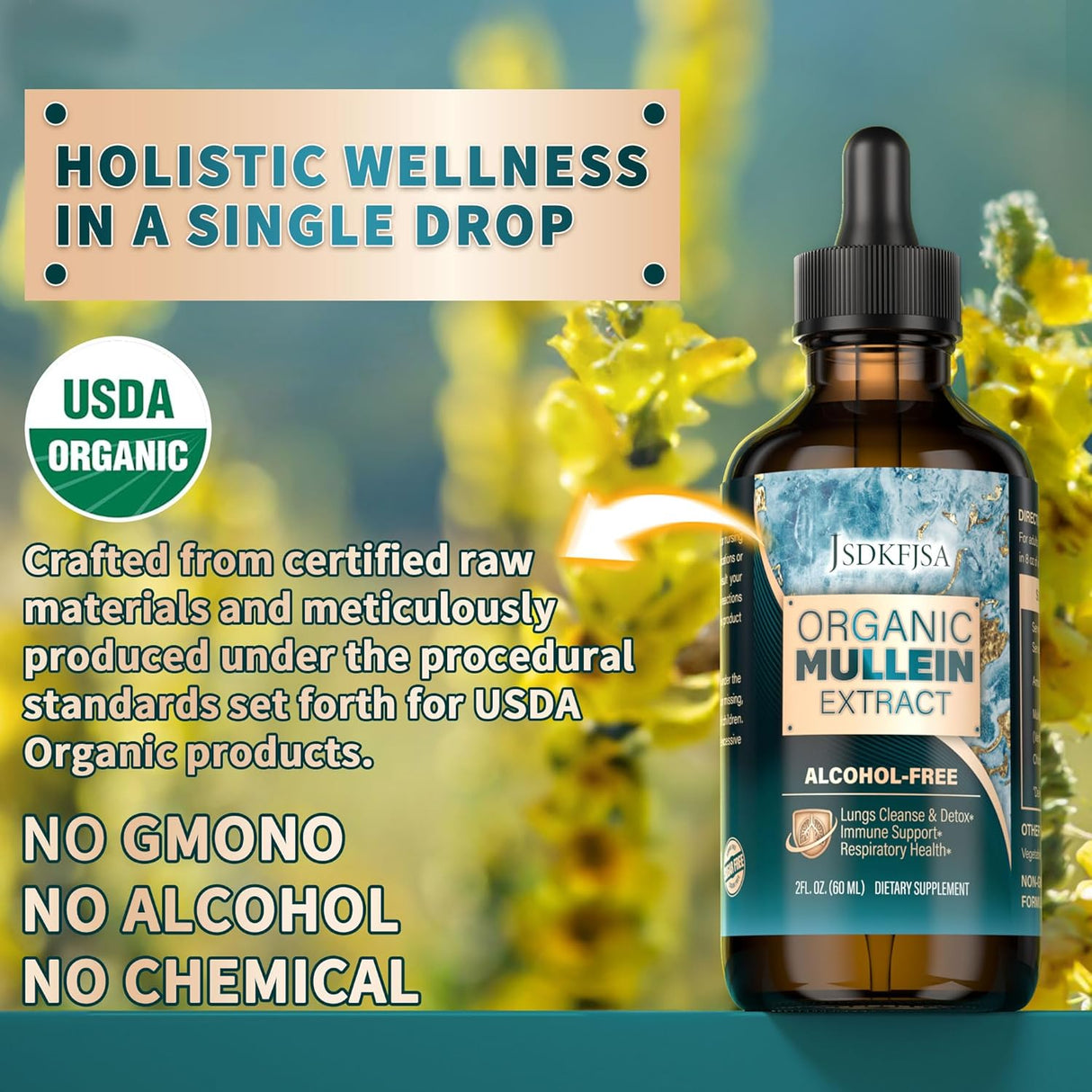 Gotero de Mucilaginosas para Pulmones, Limpieza y Respiración - Mullein Leaf, 2 fl.oz