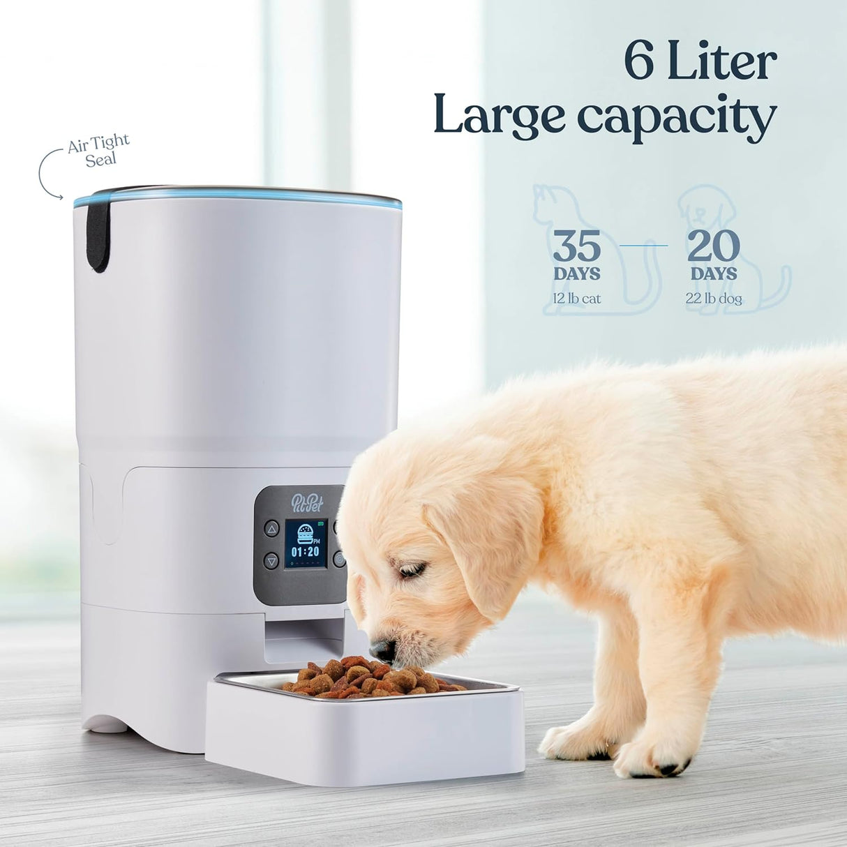 Comedero Automático para Gatos - 6L, Control de Porciones, LCD