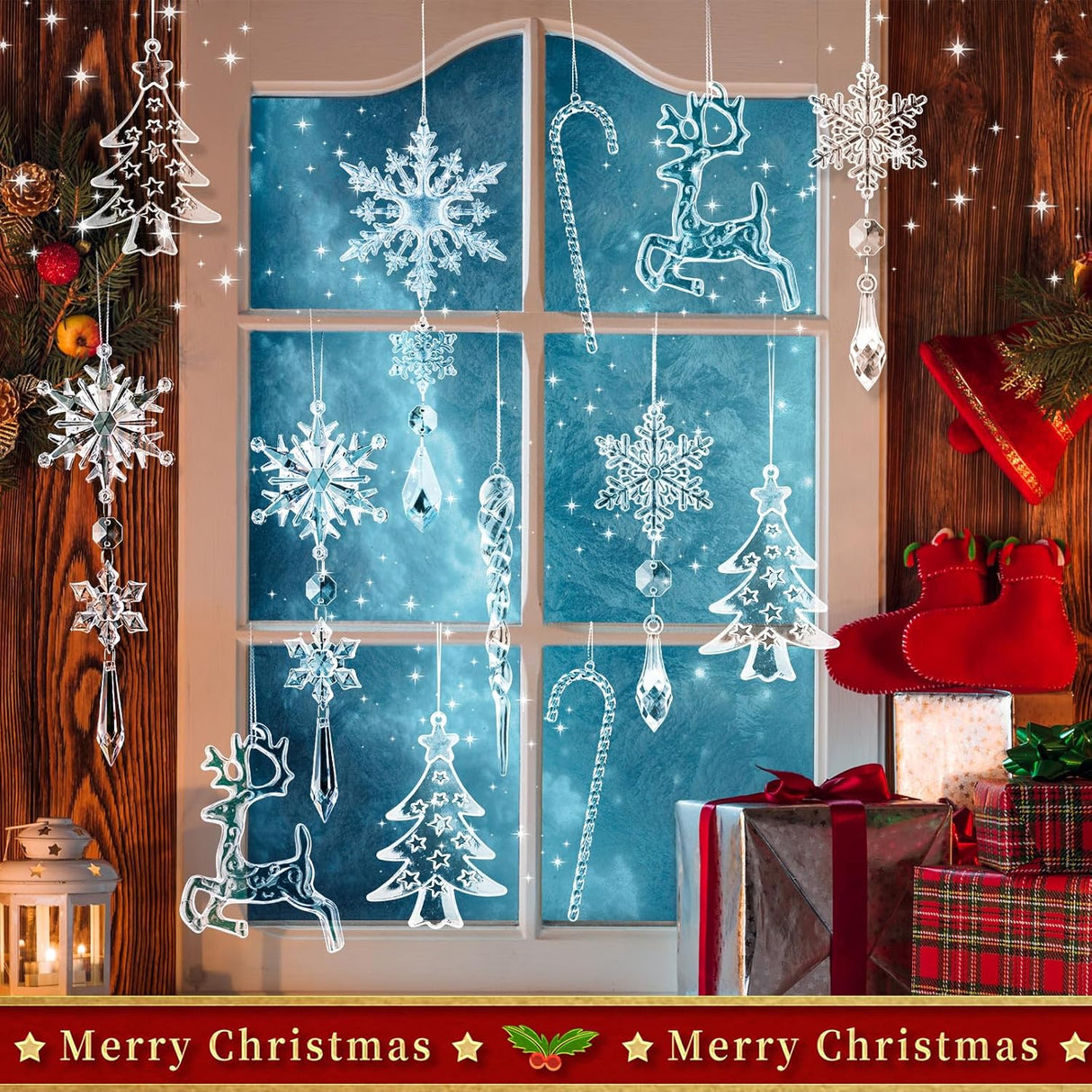 Adornos de Navidad Geegoods 18pcs Copos de Nieve Cristales