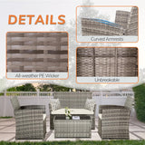 Seogwisam Juego de muebles de patio de 4 piezas, juegos de conversación de mimbre para exteriores, sofá seccional de ratán con mesa de café, cojines de asiento para patio trasero, porche, jardín,
