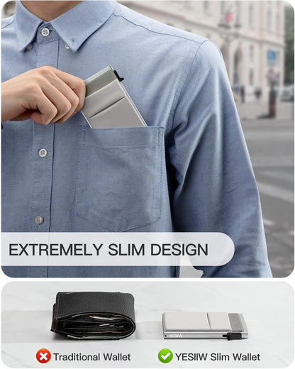 Billetera Slim YESIIW - Minimalista, RFID, con bolsillo de dinero