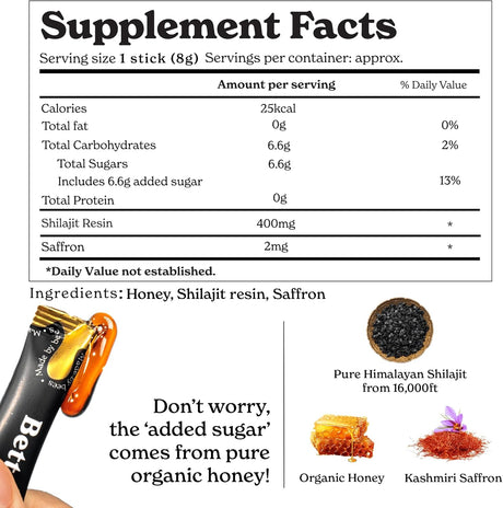 Shilajit Himalayo orgánico con miel y azafrán, 2p