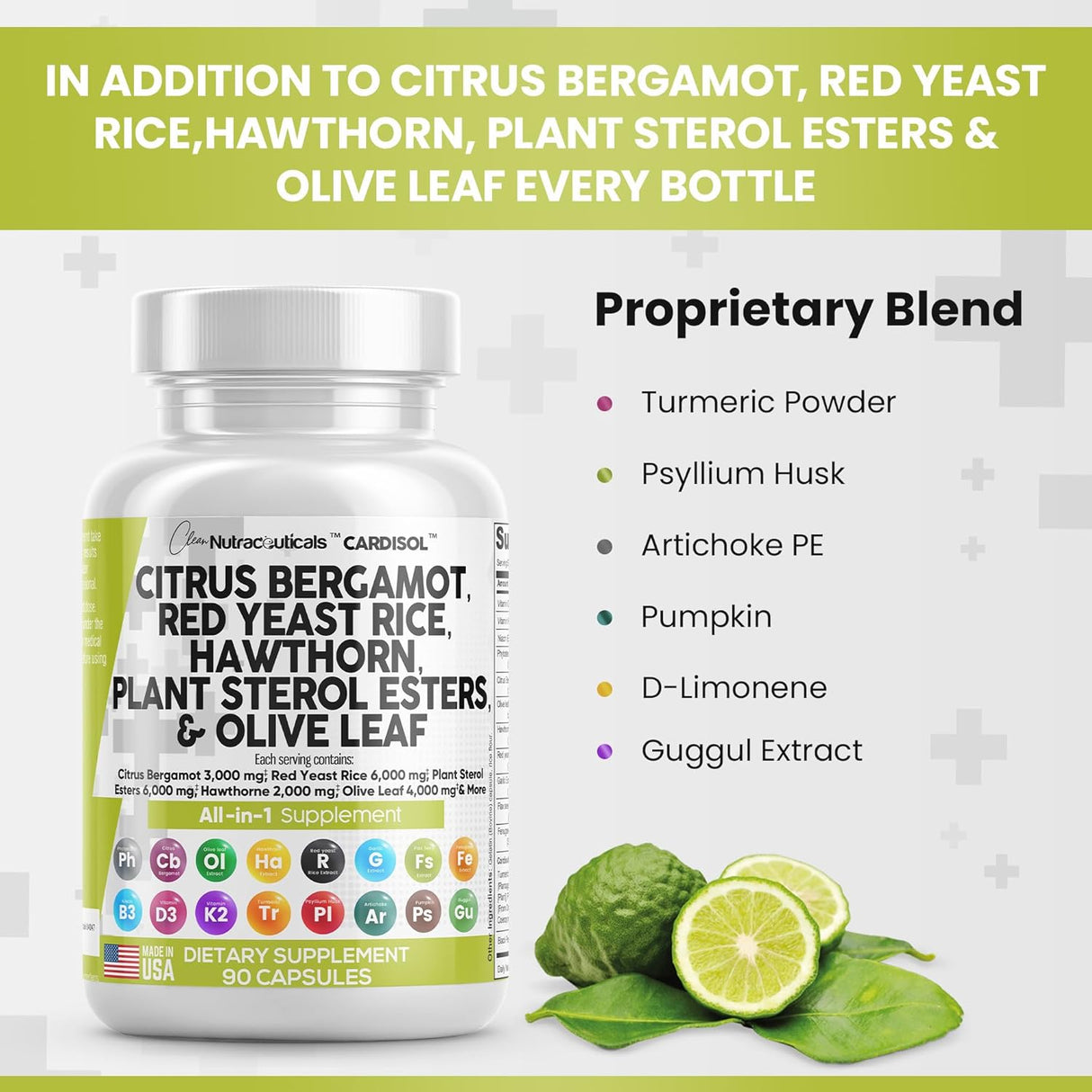 Suplemento Citrus Bergamota 3000mg Arroz de levadura roja
