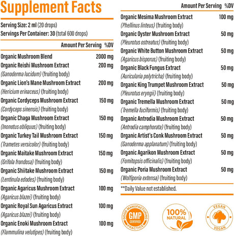 Complejo de Hongos Liposomal 2000 MG - 20 Extractos Orgánicos