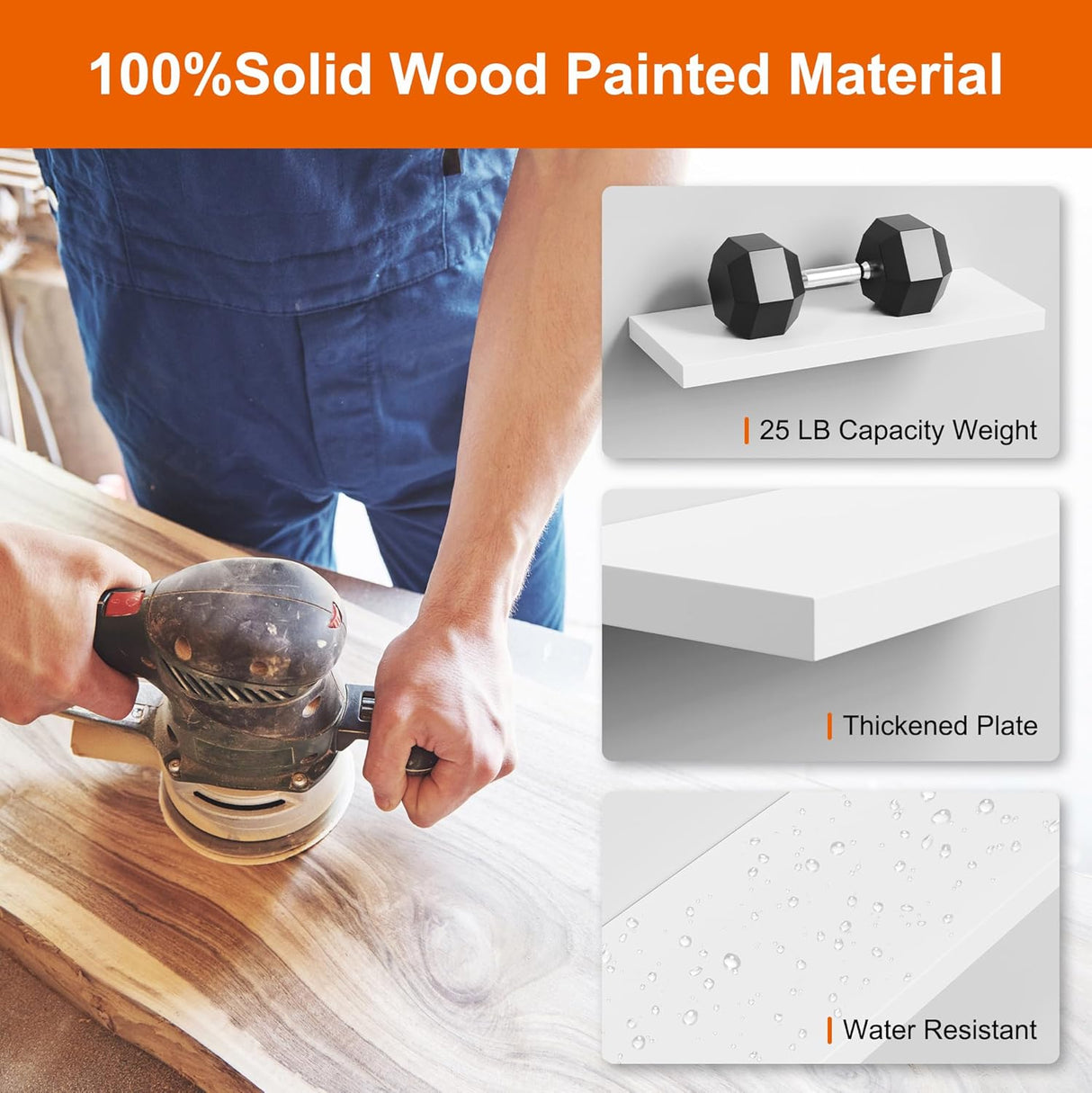 Estante Flotante de Madera, Set de 3, 16 para Decoración