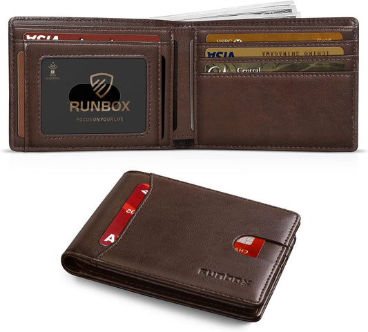 Billetera RUNBOX para hombres, delgada, con RFID, modelo Bifold