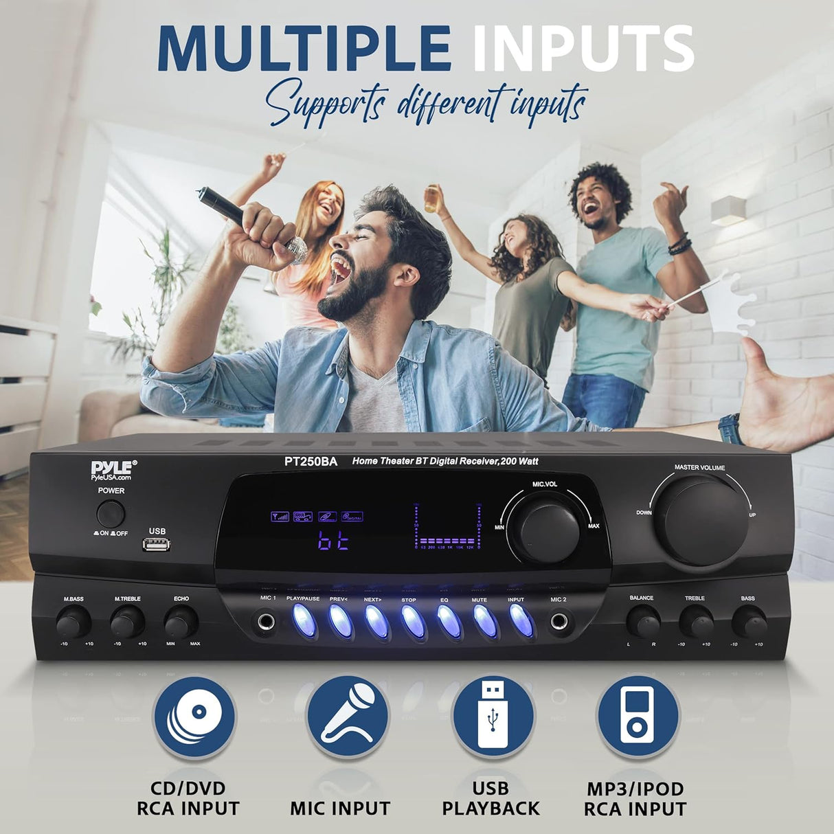 Amplificador de potencia inalámbrico PYLE-HOME PT250BA