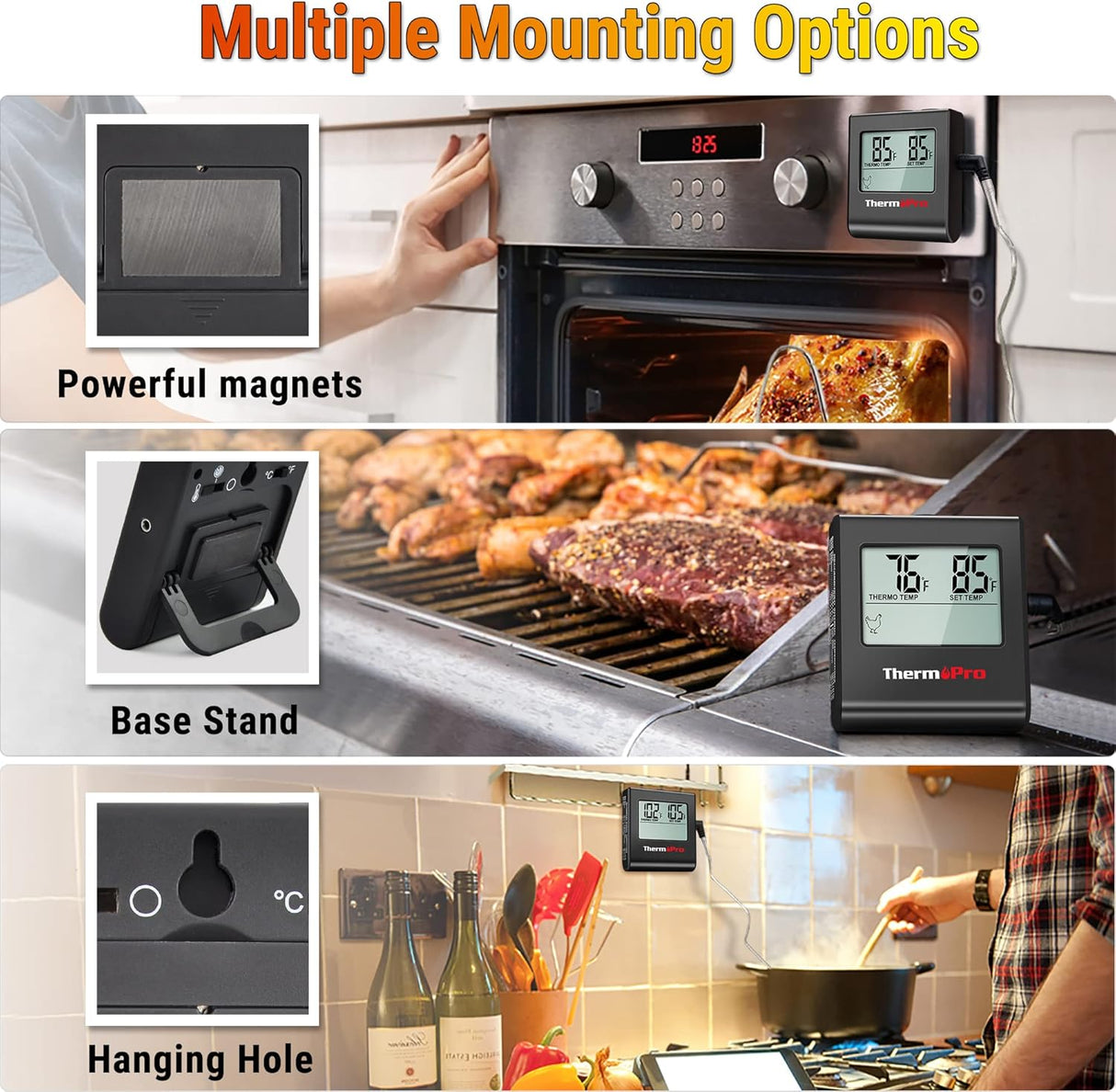 Termómetro Digital de Carne ThermoPro TP16 con Reloj y Probe