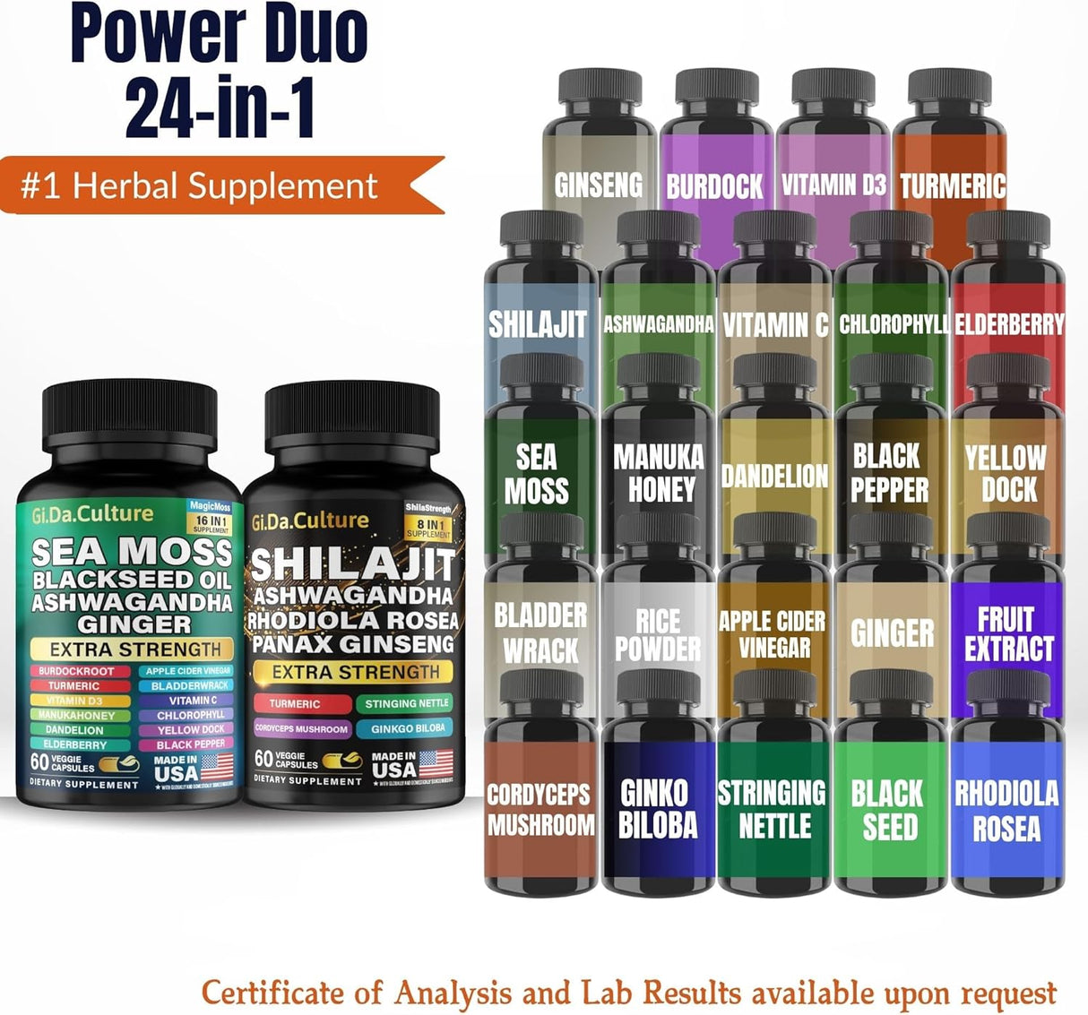 GiDa Cultura Shilajit y Sea Moss Combo - 120 cápsulas