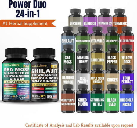 GiDa Cultura Shilajit y Sea Moss Combo - 120 cápsulas