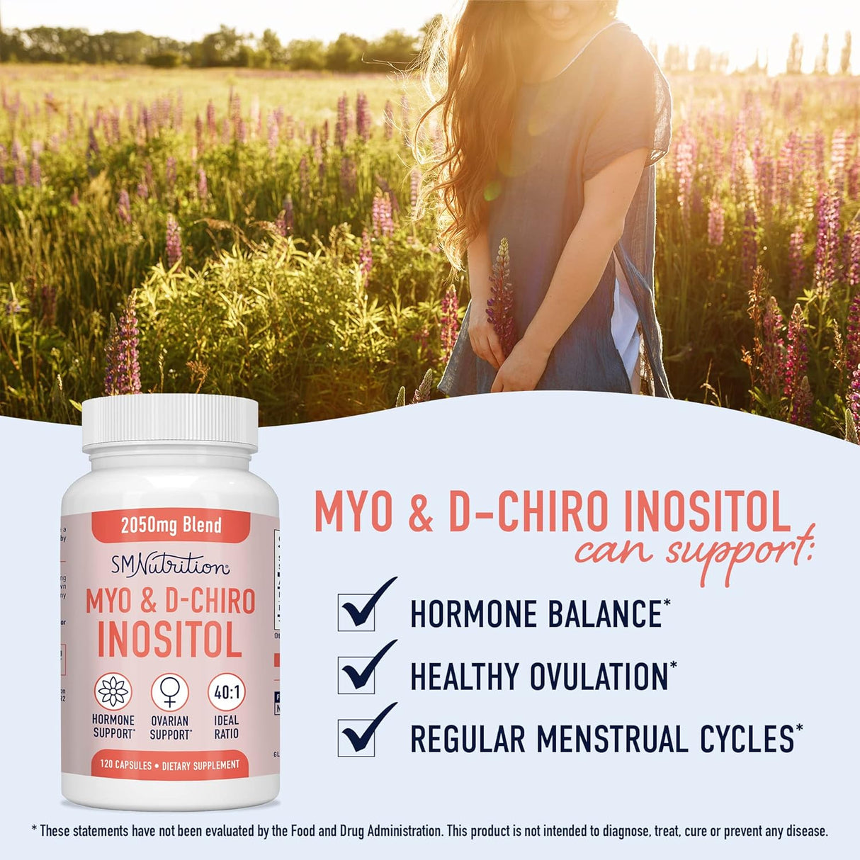 Suplementos  Myo Inositol 2000 mg, D Chiro 50 mg Vitamina B8