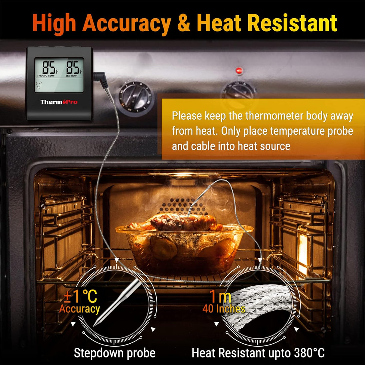 Termómetro Digital de Carne ThermoPro TP16 con Reloj y Probe