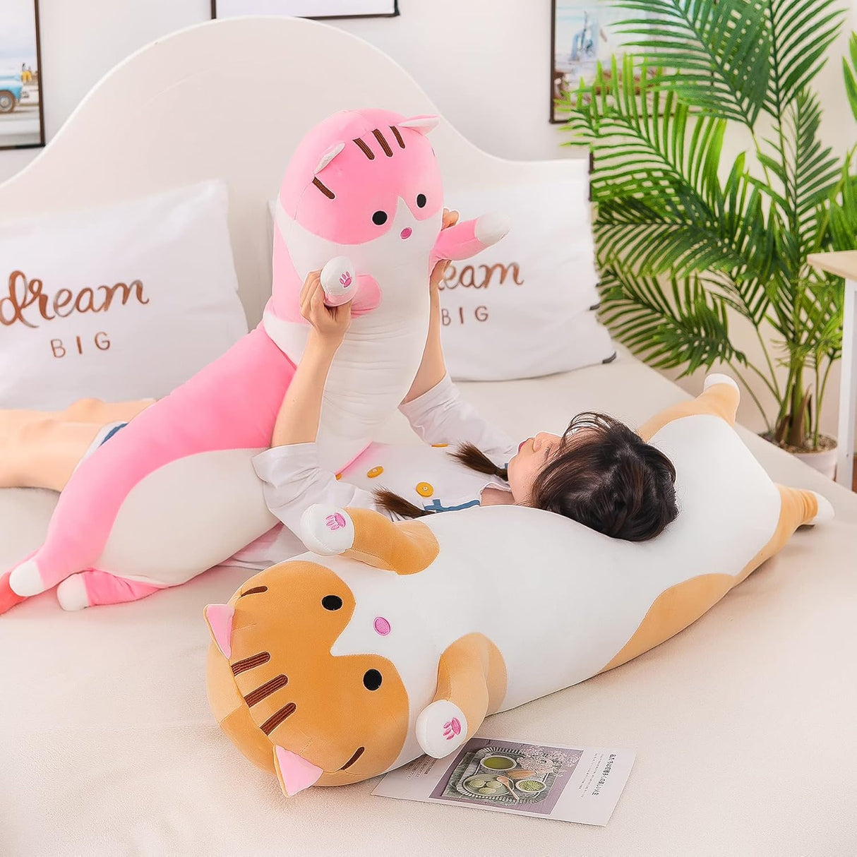 Peluche decorativa suave y larga de caricatura de gato